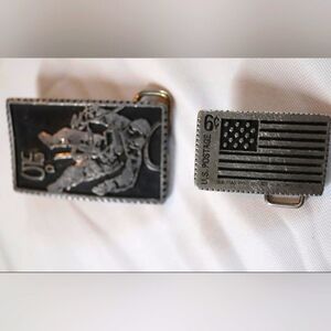 Vintage Pewter Collectible US Postal Belt Buckles...Astronaut & US Flag